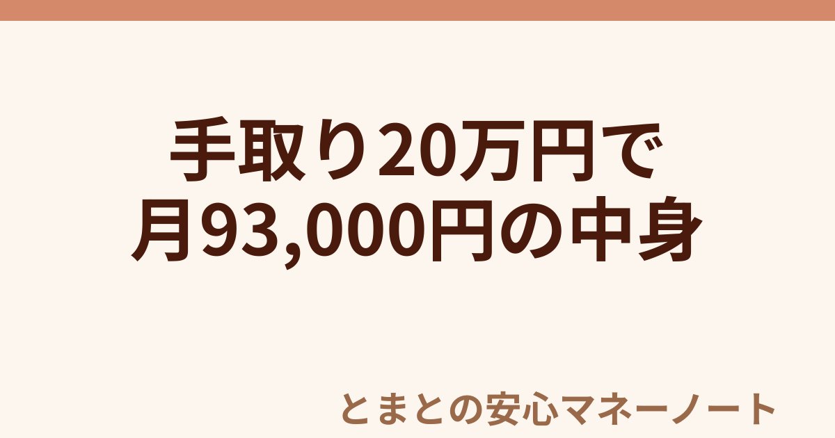 手取り20万円で 月93,000円の中身